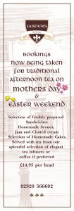 Jaspers Tea Rooms Mothers Day and Easter Weekend